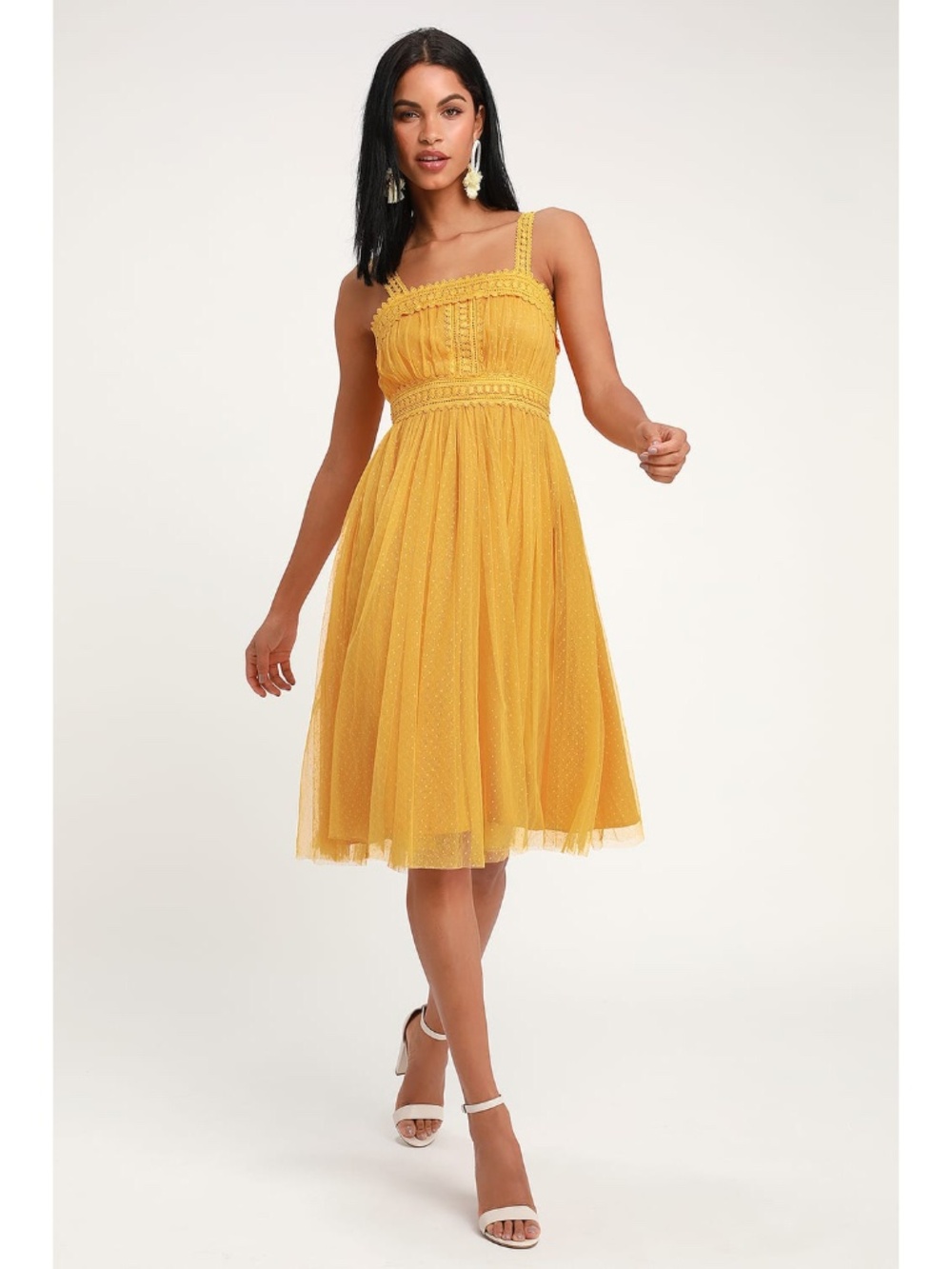 Lulus Forever Love Golden Yellow Swiss Dot Sleeveless Dress
